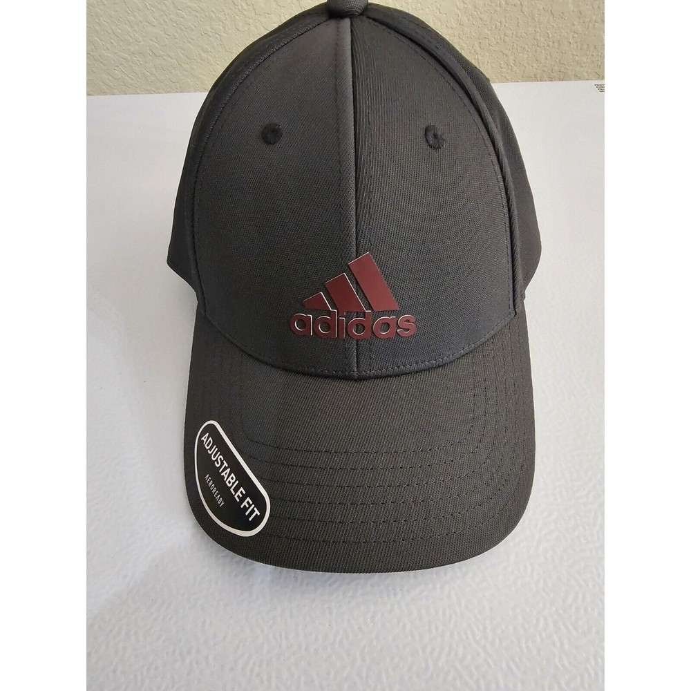 New Adidas Mens Decision 2 Cap Grey Red Aeroready Adjustable Fit Baseball Hat